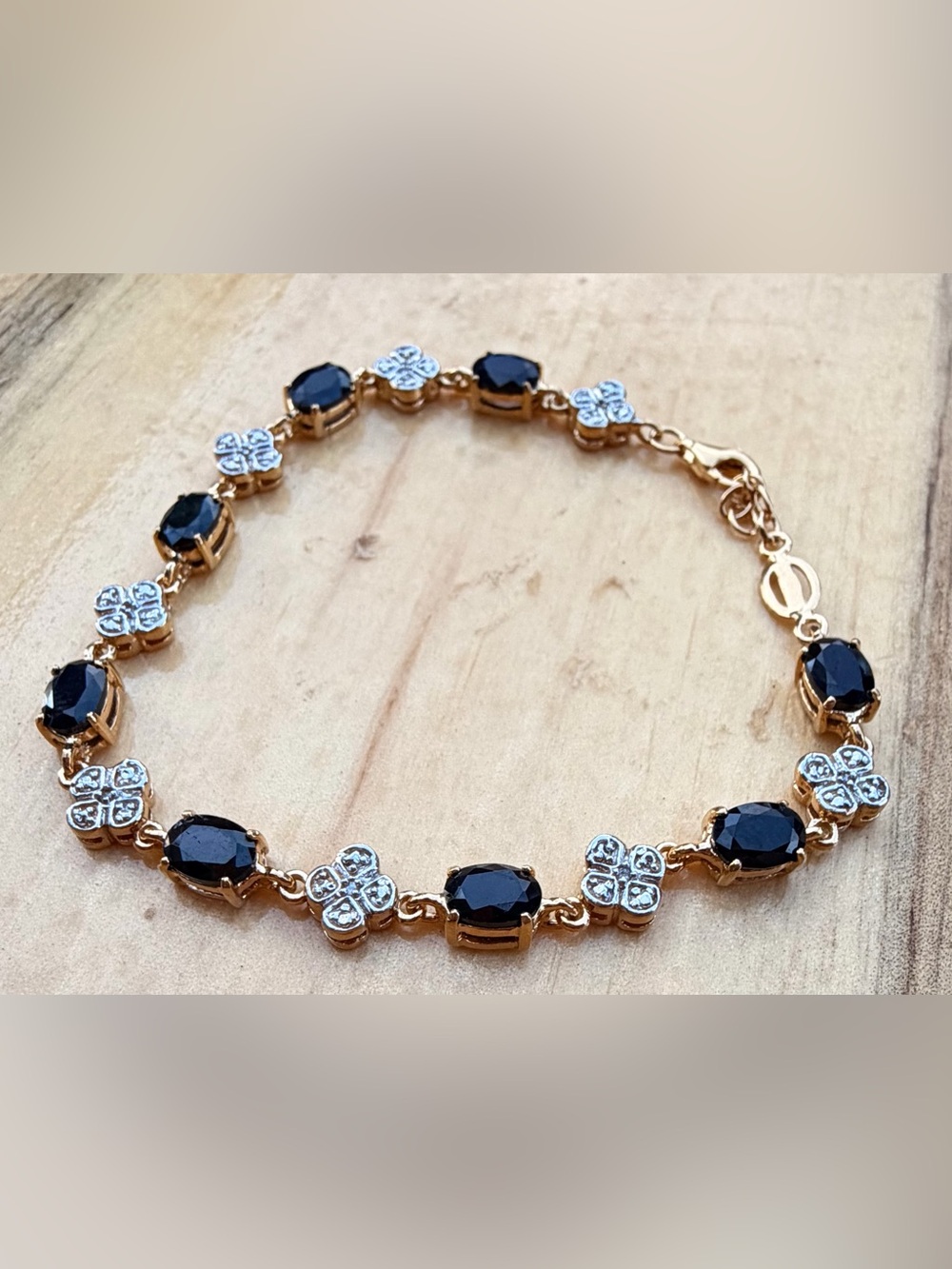6.88 CTW Black Sapphire & Diamond 18K Gold Over Sterling Silver Bracelet